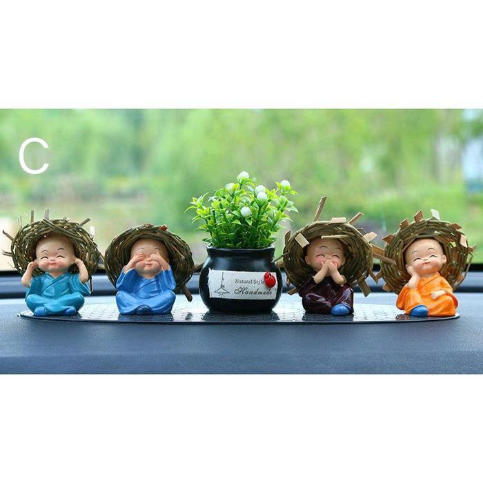 PAJANGAN Shaolin Topi Jerami Pajangan Dashboard Mobil Biksu Mini Topi Jerami Pajangan Little Monk Pa