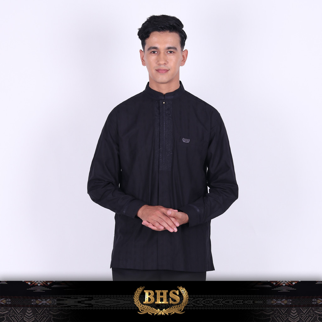 Baju Koko BHS Classic Motif Hamzah Hitam