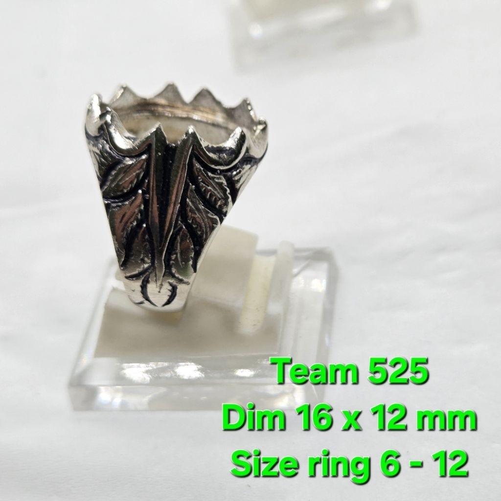 Ring emban ukir cirebonan cakar dim 16x12 motif belah daun / emban pirus alpaka super 525 eceran /ri