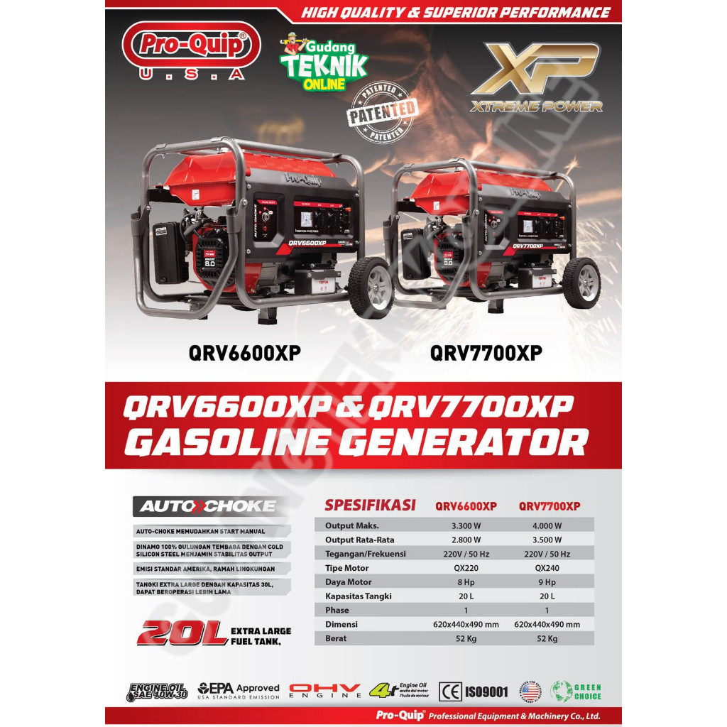 Genset Proquip QRV7700 4000Watt QRV7700XP XTREME POWER 4Tak / Generator Proquip QRV 7700 Gasoline Ge