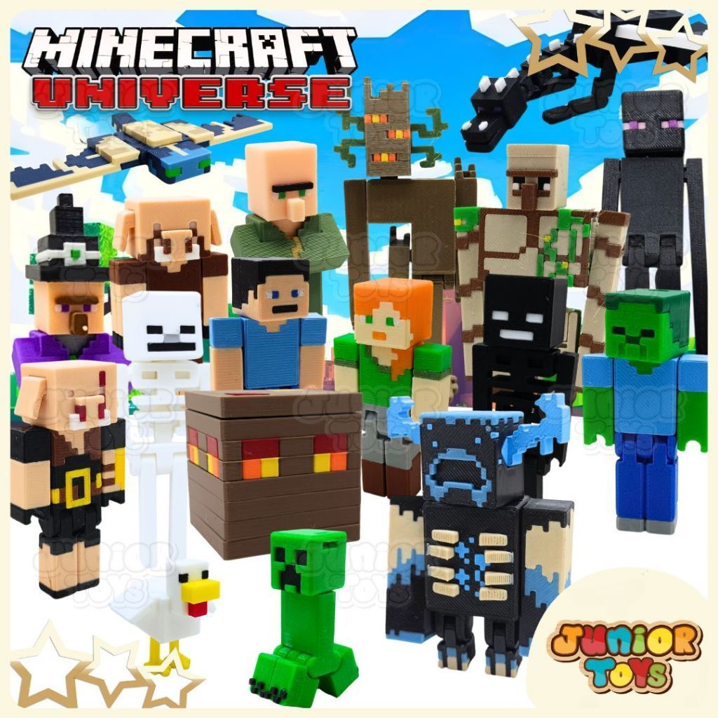 Minecraft Mainan Figure Bisa Artikulasi Koleksi Steve Ender Dragon Zombie Creeper Creaking Golem Pha