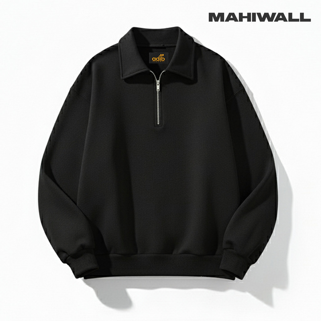 SHD_SHOP Sweater Crewneck Rugby Polos Sweatshirt Pria Wanita Switer Cowok Warna Hitam