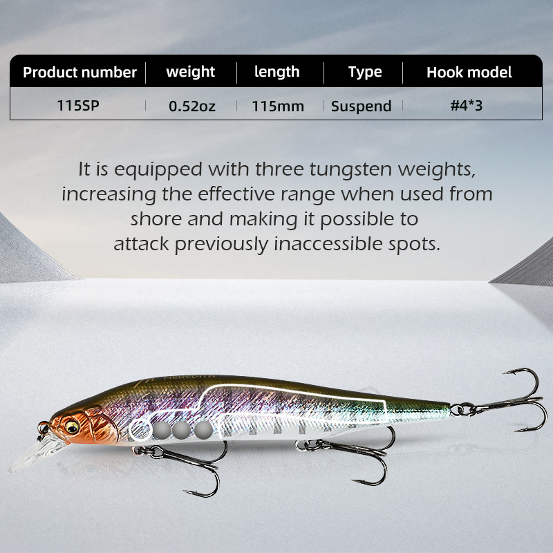MEREDITH ITO SHINER-115SP Tungsten Weight System Top Fishing Lures Minnow Wobbler Quality Fishing Ta