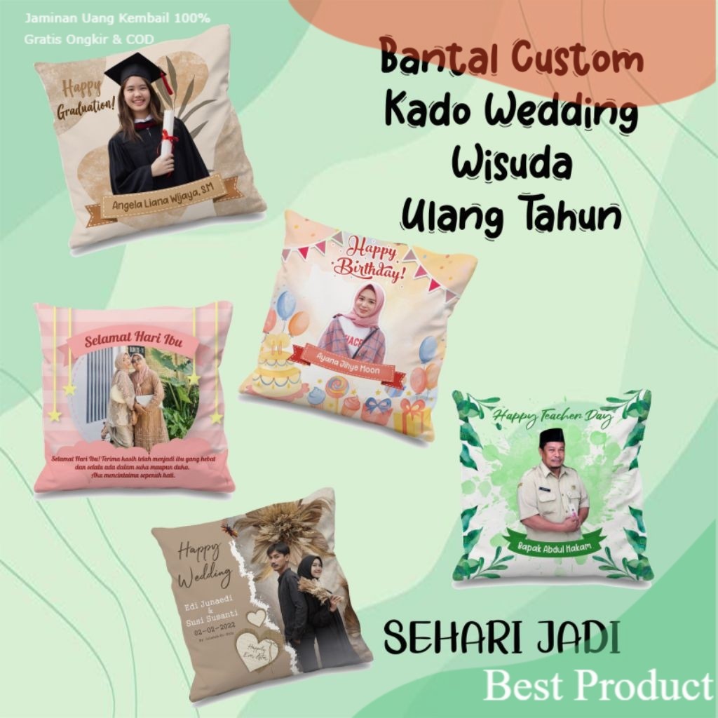 Bantal Custom, Hadiah Pernikahan, Kado Pernikahan, Kado Ulang Tahun Sahabat Teman, Kado Wisuda, Kado