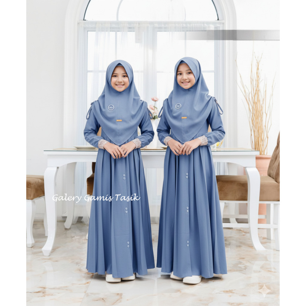 Gamis Anak Mawwadah Syar'i Set Khimar Cringkle Airflow Premium - Fashion Muslim Anak Perempuan Ukura