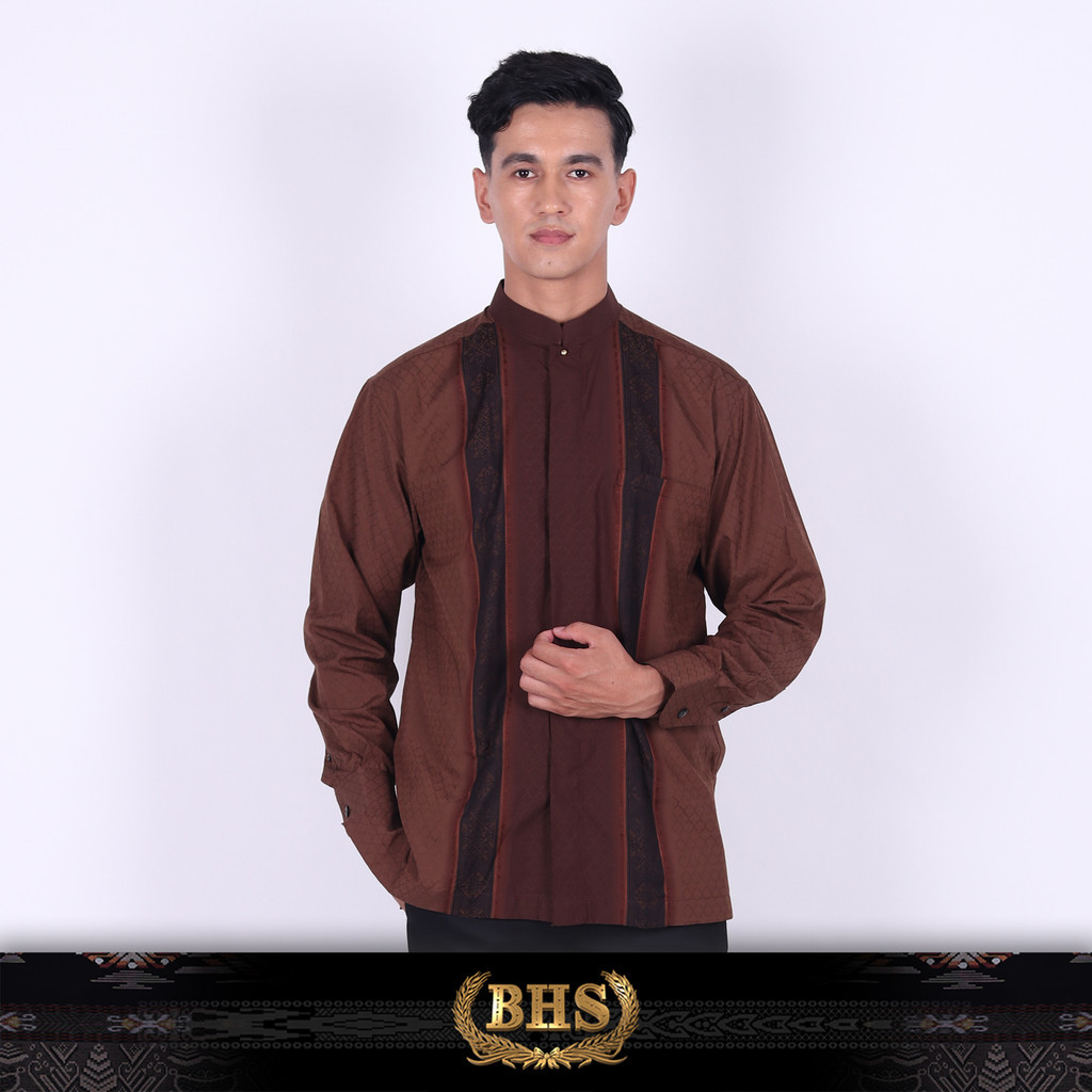 Baju Koko BHS Masterpiece Motif Ali Dark Brown Baju Muslim BHS