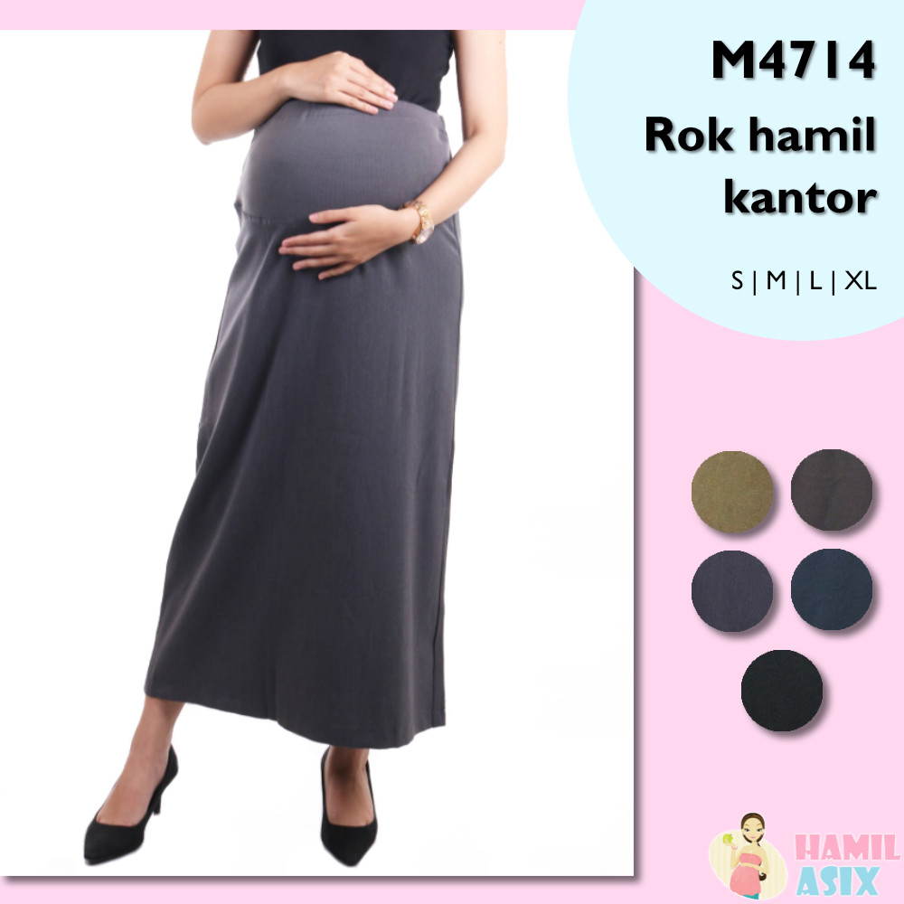 M4714 Rok hamil panjang kerja "Yen-yen" kantor formal Hitam/Biru/Coklat/Abu S M L XL