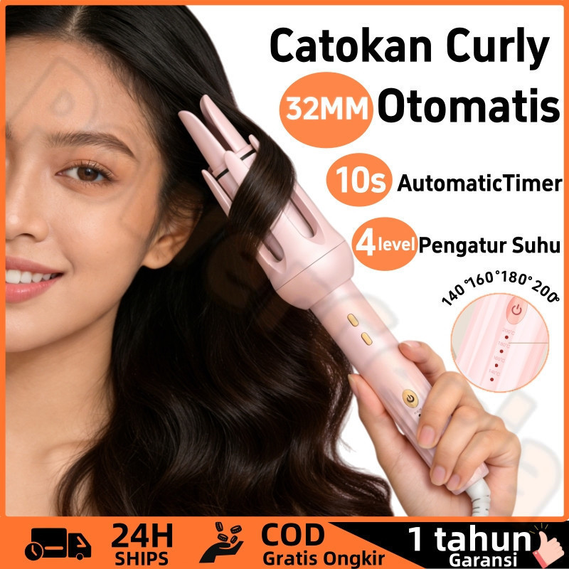 Catokan Curly Otomatis Pengeriting Rambut Otomatis 32mm Alat Ajaib Pengatur Suhu 4 Level Ion Negatif