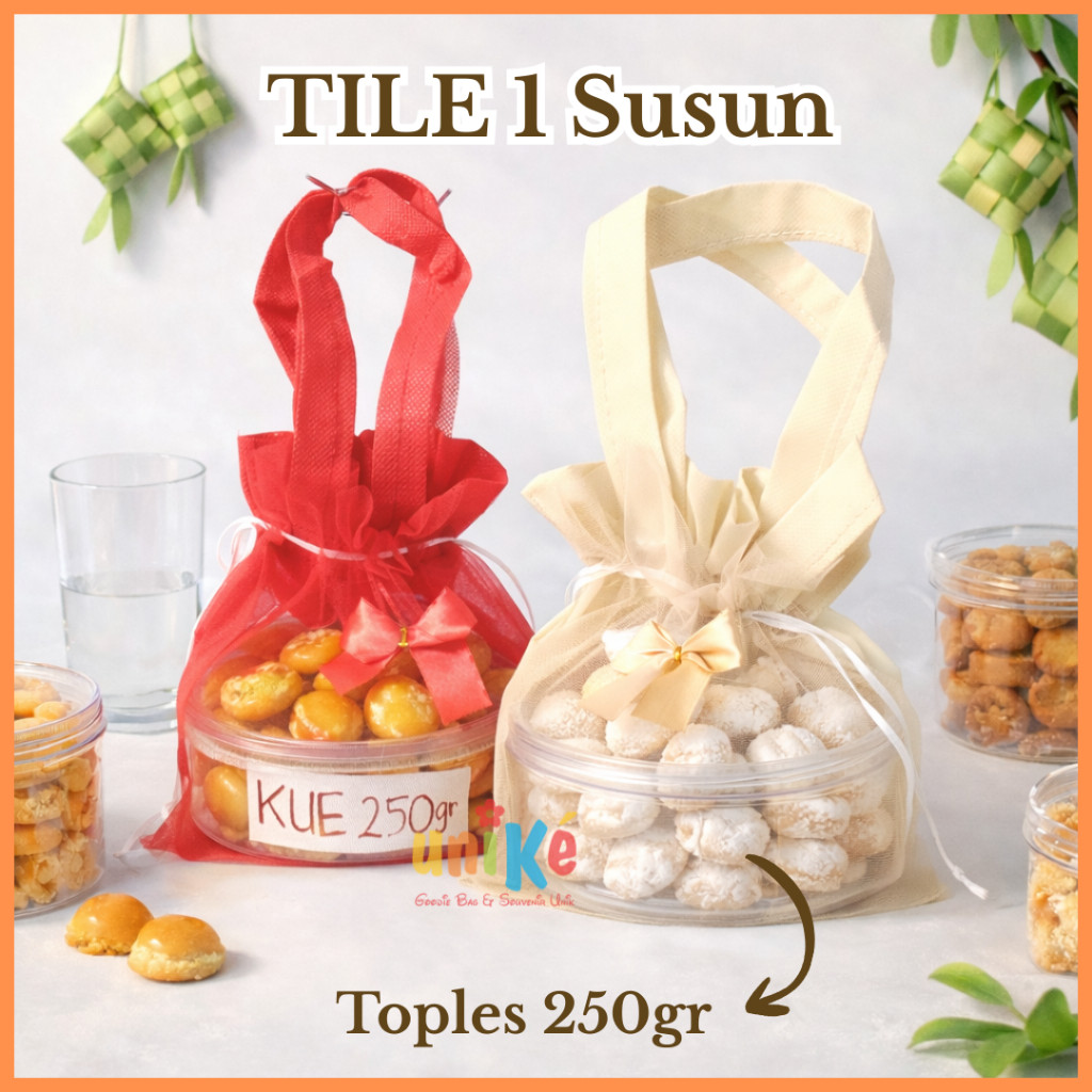 1 Susun 250gr - Tas Spunbond Tile Toples 1S Bingkisan Parcel Kue Kering Goodie Bag Lebaran Murah