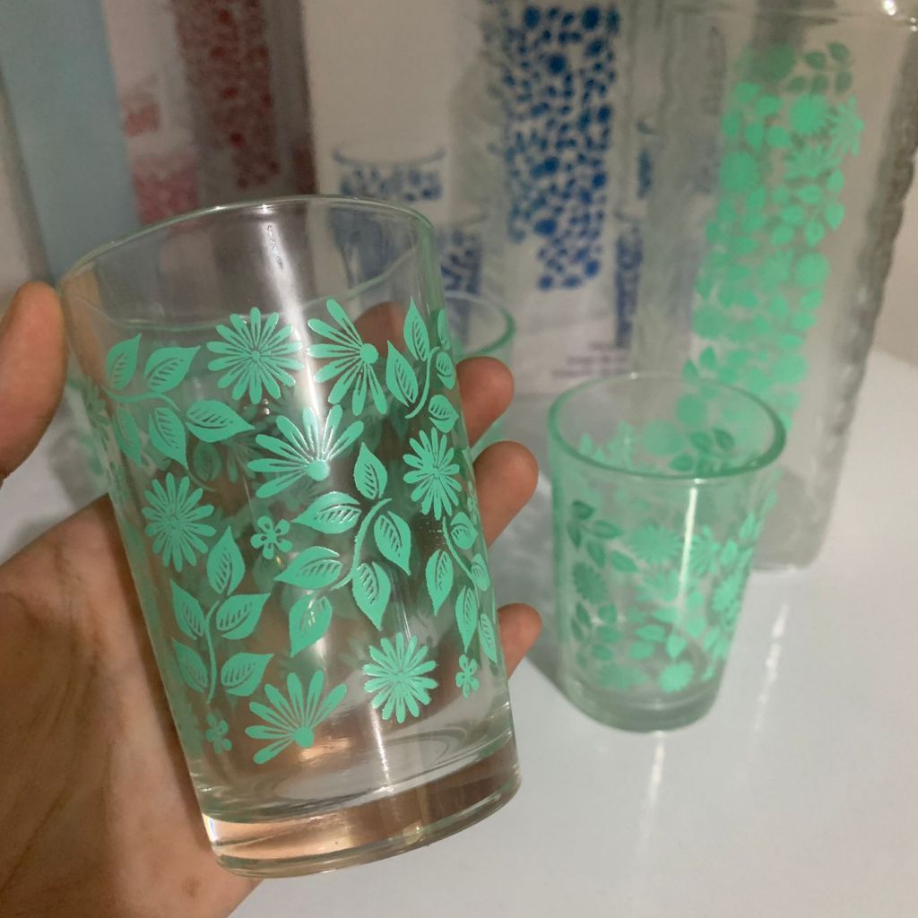 (alberta)TEKO AIR SET KACA ISI 5 PCS ALBERTA MOTIF BUNGA (1 TEKO + 4 GELAS)-SOUVENIR KADO PERNIKAHAN