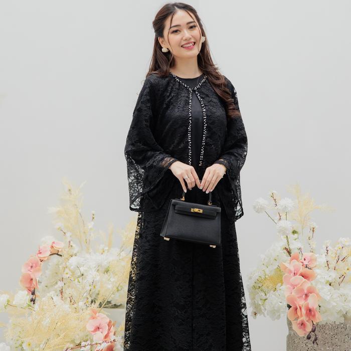 Naura Gamis Brukat Outer Pearl / Gamis Panjang Brukat Wanita - Soft Blue