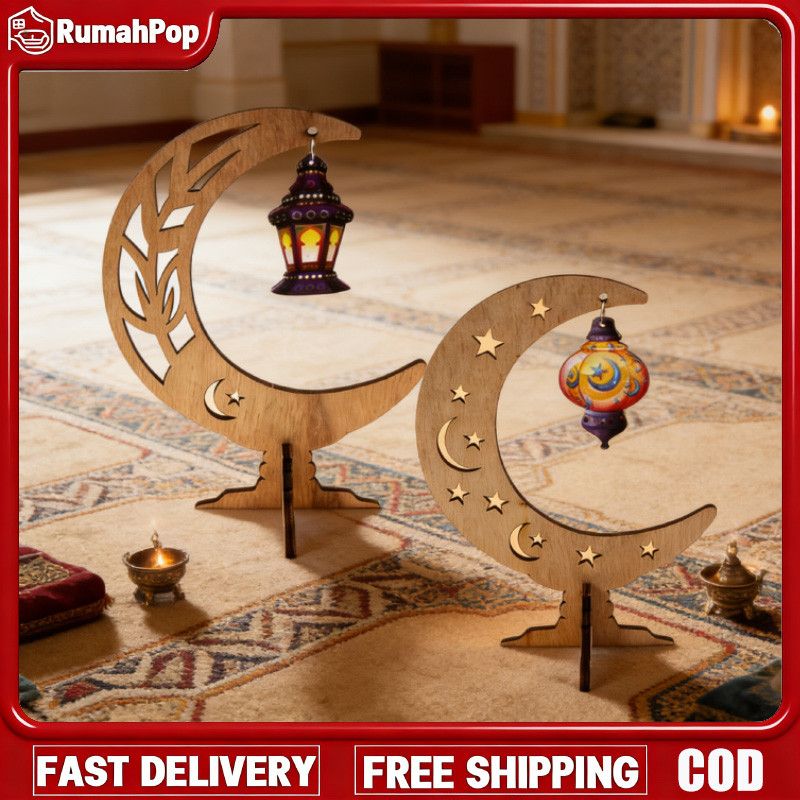Hiasan Meja Untuk Idul Fitri Dekorasi Meja Ramadhan Bentuk Bintang Dan Bulan Kerajinan Kayu