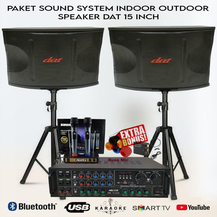 PAKET SOUND SYSTEM KARAOKE SPEAKER DAT 15 INCH AMPLIFIER USB BLUETOOTH MIC WIRELESS MURAH BERKUALITA