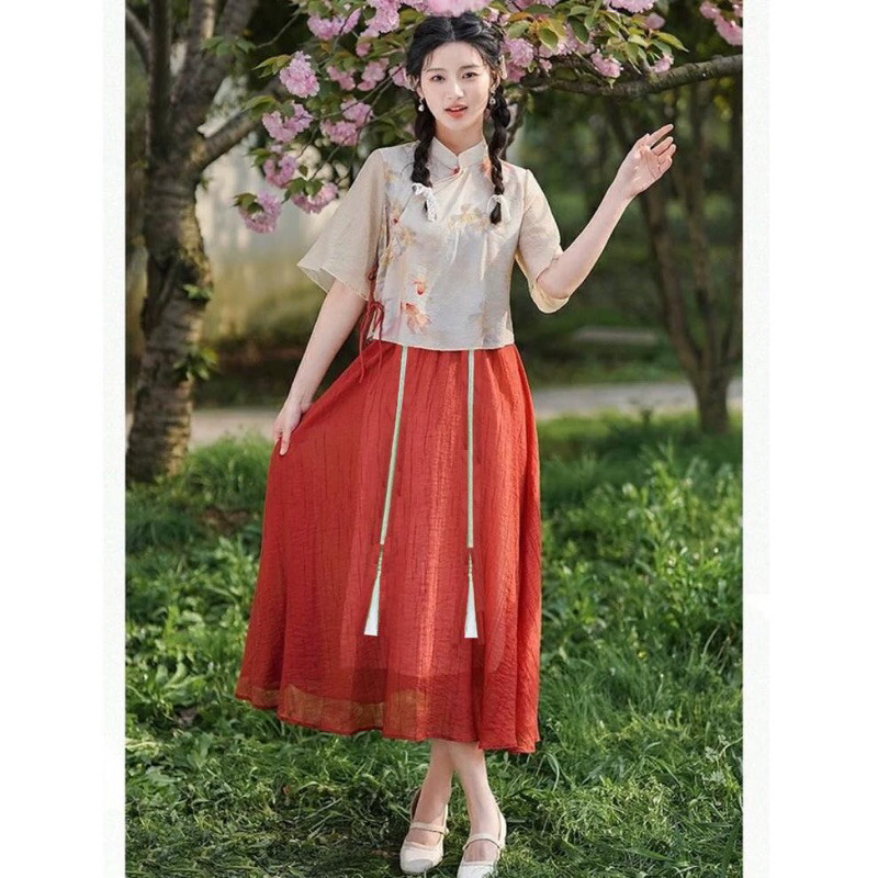 BaeNom TM 0966 Dress CNY Fengxi cheongsam 2pcs set import