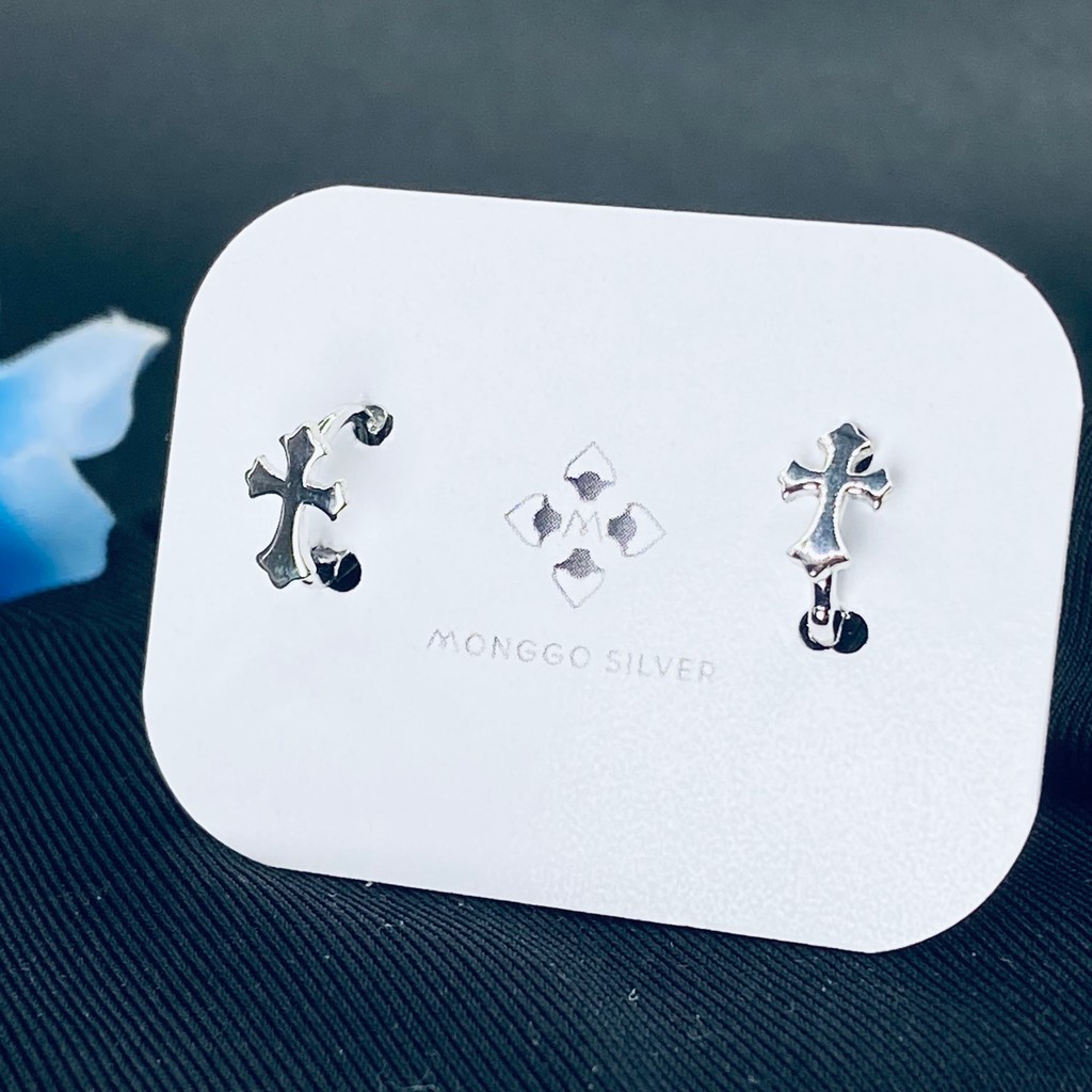 Monggo Silver - [Mini] Anting Clip Perak Polos Motif Salib s925