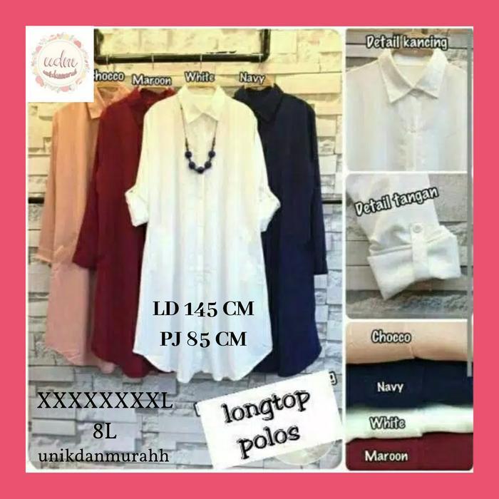 unikdanmurahh - Baju Ukuran Jumbo XXXXXXXXL 8L Longtop Polos Tunik 8L - Putih, 8L XXXXXXXXL