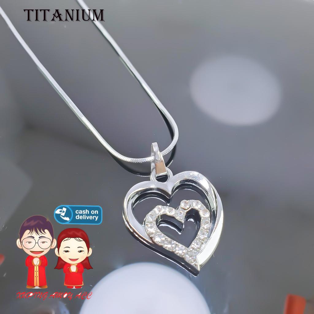 Top Murah_Kalung Titanium Belut Anti Luntur Motif Double Love Silver Permatah Cantik