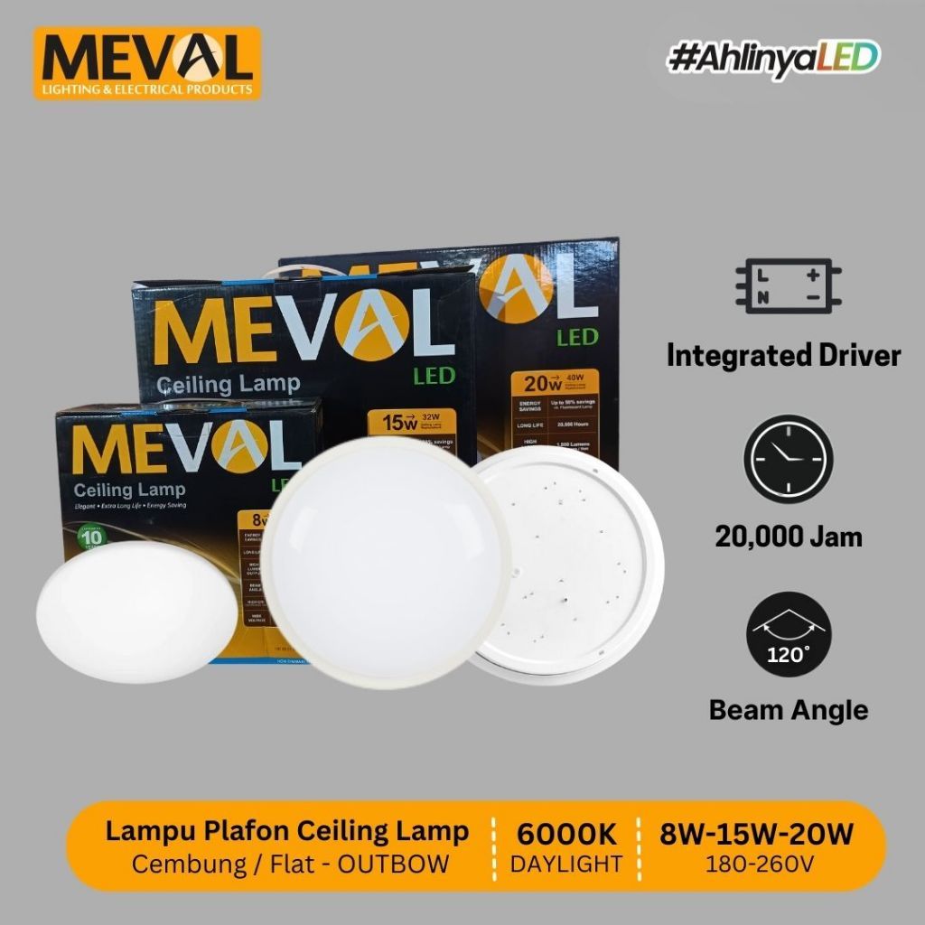 MEVAL Lampu Plafon LED Ceiling Lamp Cahaya Putih 6000K - 8W/15W/20W