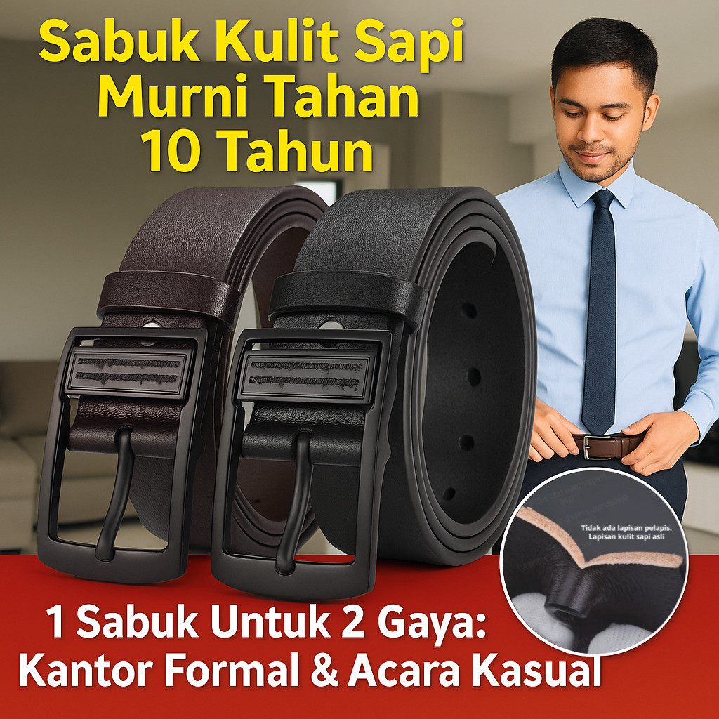 Sabuk Pria Kulit Asli Premium/Sabuk Pria Kulit Sapi Asli 100% / Tahan Lama Stylish/Sabuk Kulit Asli 
