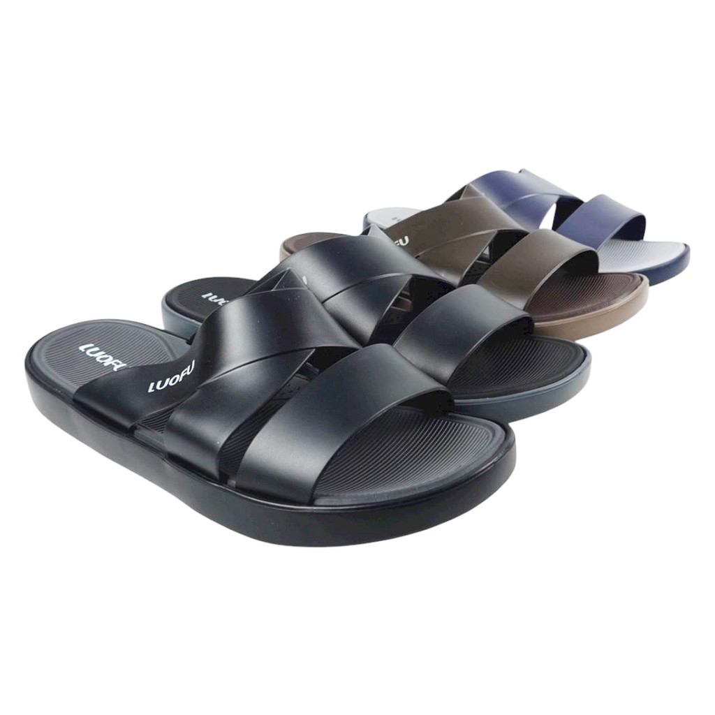 LUOFU Sandal Selop Silang Jelly Karet Eva Pria E7185M-E01KW [B01] Luofu Import
