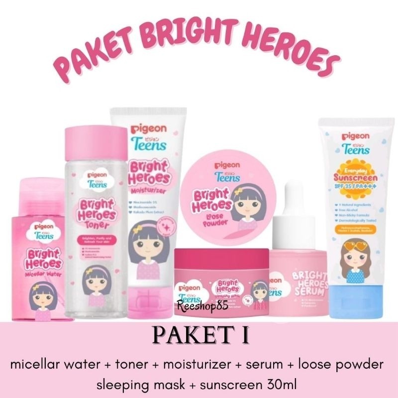 PIGEON TEENS Paket Bright Heroes Mencerahkan | Skincare Anak Pigeon Teens 1 Paket Lengkap
