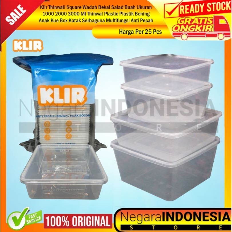 Wadah Salad Buah Klir Thinwall Square 1000 1500 2000 3000 Ml Kotak Plastik Bening Box Kue Besar Anti
