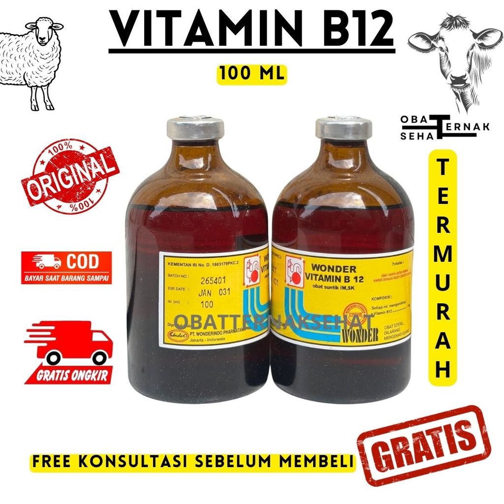 Wonder Vitamin B12 100 ML - Vitamin B12 Anemia & Gangguan Pertumbuhan Hewan Ternak
