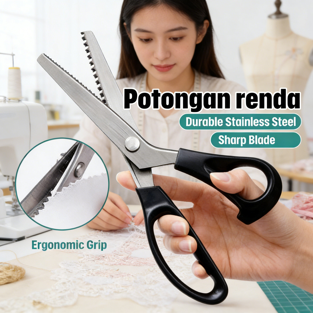 renda penjahit kain kain gunting gunting gunting baja gigi segitiga DIY tahan penjahit kain