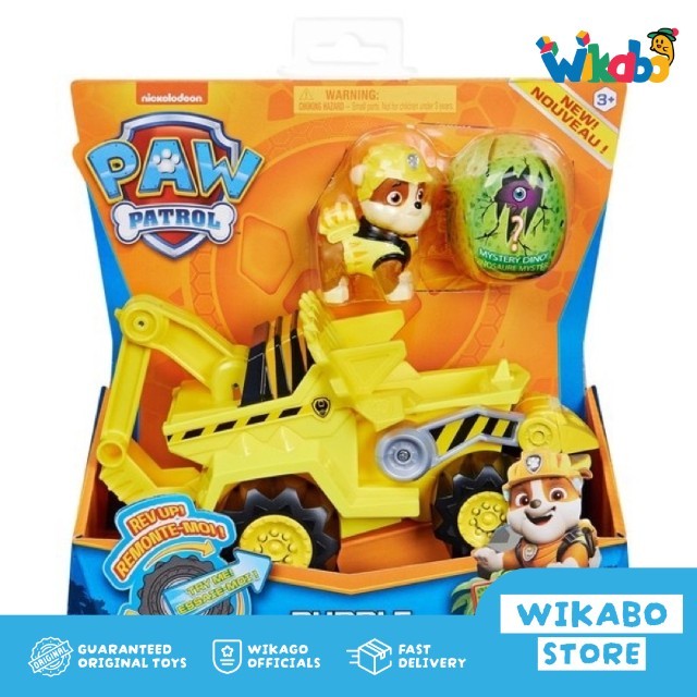 Paw Patrol Dino Rescue Rubble Deluxe Rev Up Vehicle with Mystery Dino Mainan Original