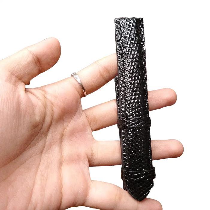 strap kulit lizard handmade/ tali jam tangan kulit asli - lizard hitam, 18mm