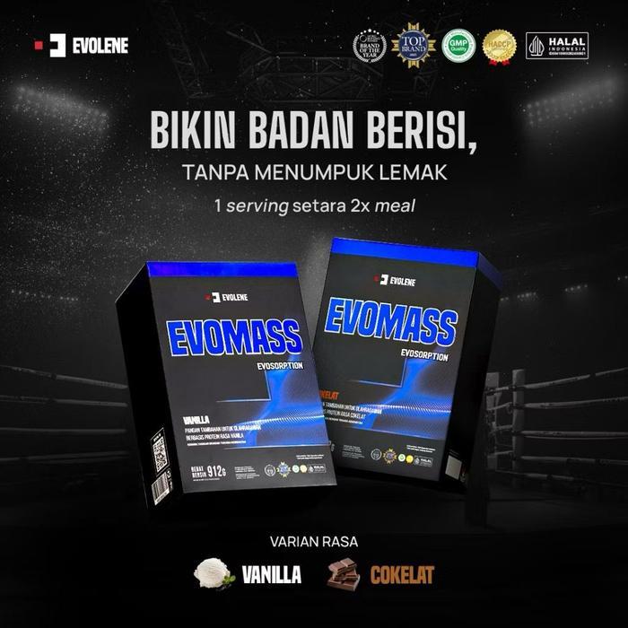 promo Evolene Evomass 2 lb - Suplemen Fitness - Mass Gainer - Coklat Evosorption, Tidak terlaris