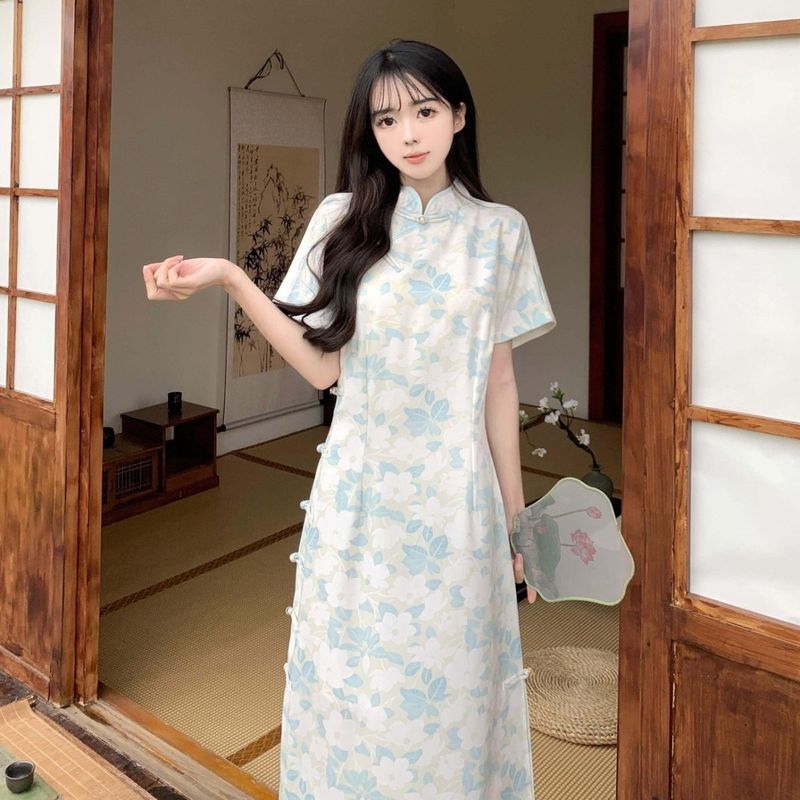 [COD]Gaya Cina baru Cheongsam gaun, rok lengan pendek, gaun lengan pendek