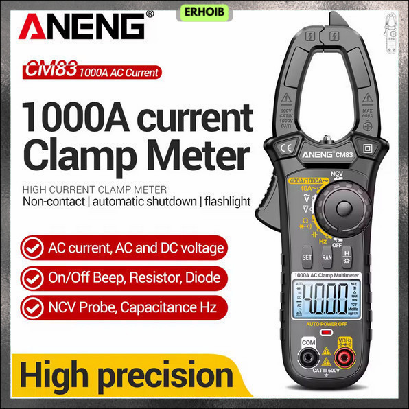 ANENG Clamp Meter Digital Multimeter Multitester LCD Flashlight 1000A - CM83