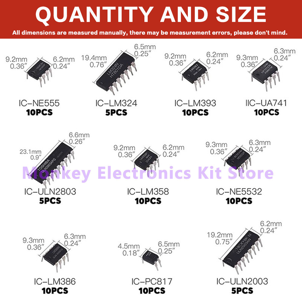 85PCS Integrated Circuit IC NE555 LM324 LM358 UN2803 IC ip kit P single precision timer 10 kinds y k
