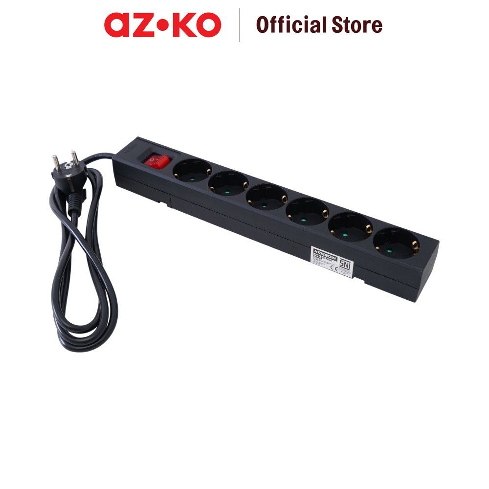 AZKO Krisbow 1.5 mtr Stop Kontak 6 Soket Ekstensi Single Switch Basic - Hitam Stopkontak Kabel Colok