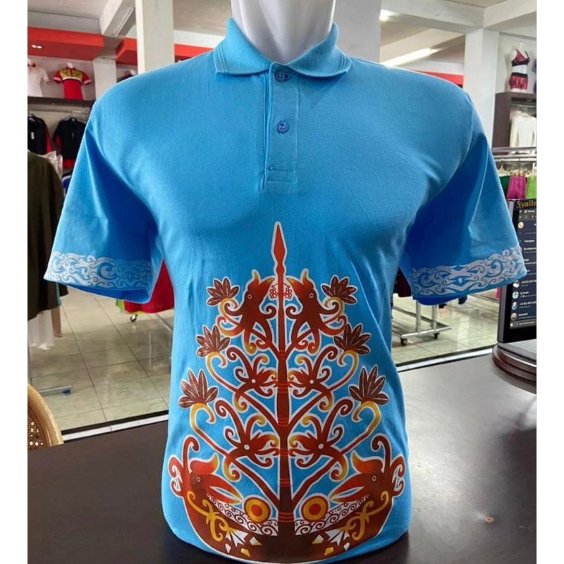 Motif Dayak Batang Garing Biru Muda