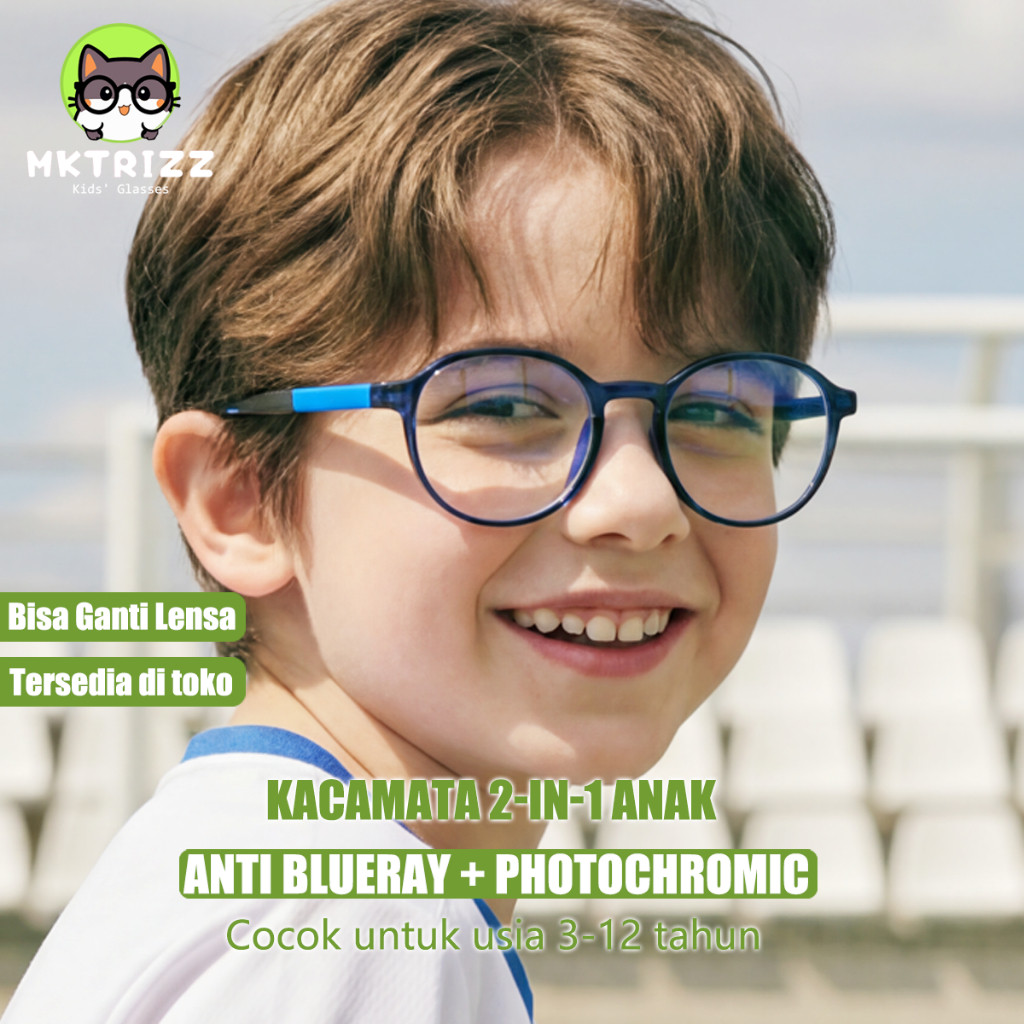 SLIDEBAR MKTRIZZ Kacamata Anak Laki Laki Anti Radiasi Photochromic Kacamata Minus Frame GRATIS Tali 