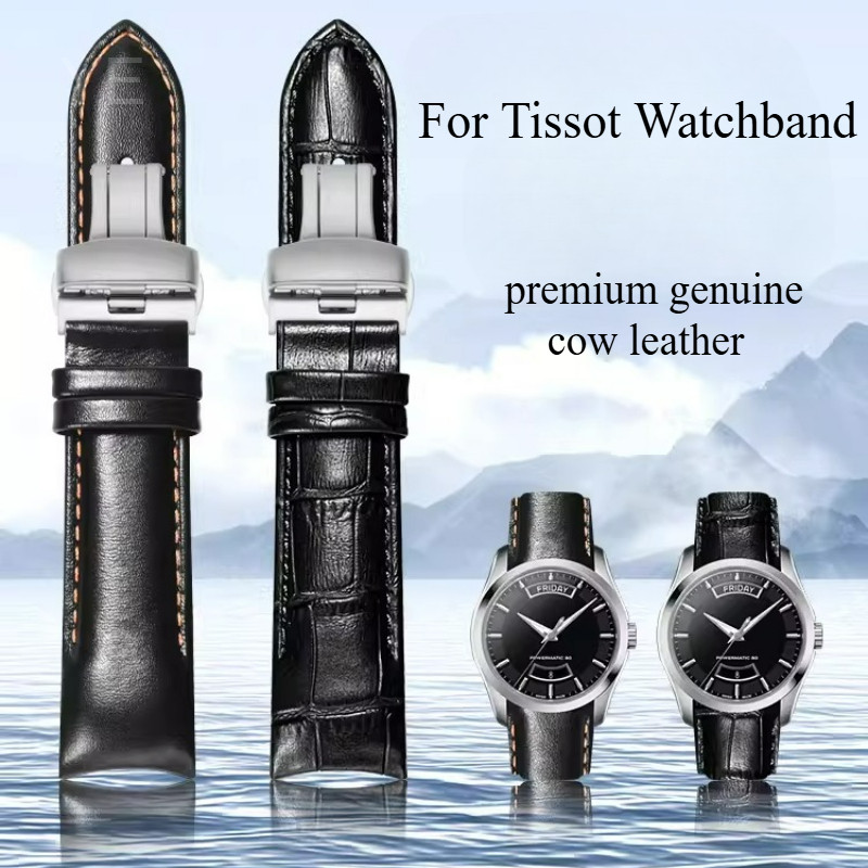 Genuine Leather Watband for Tissot Couturier T035 Curved Interface Stainless Steel Buckle Waterproof