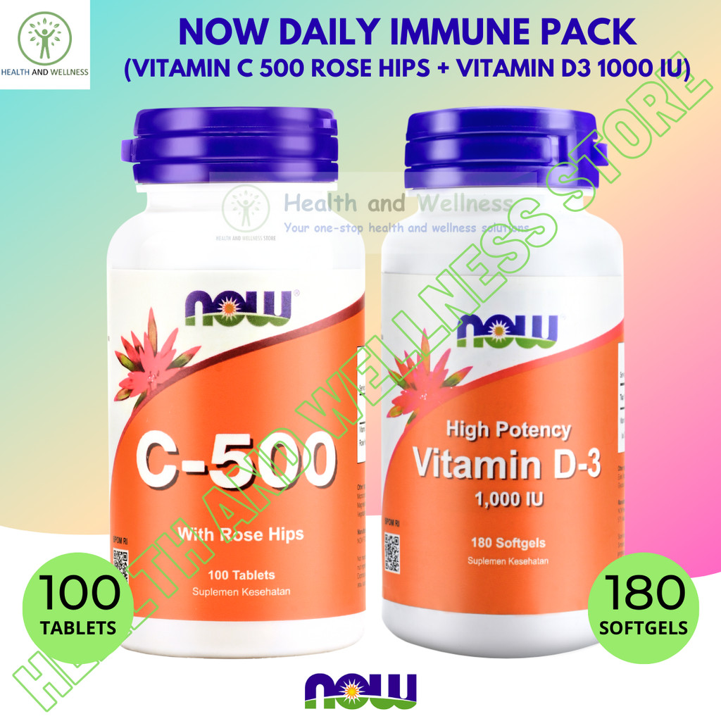 Now Foods Vitamin C 500 Mg Rose Hips Tablets Dan Vitamin D3 1000 IU Softgels