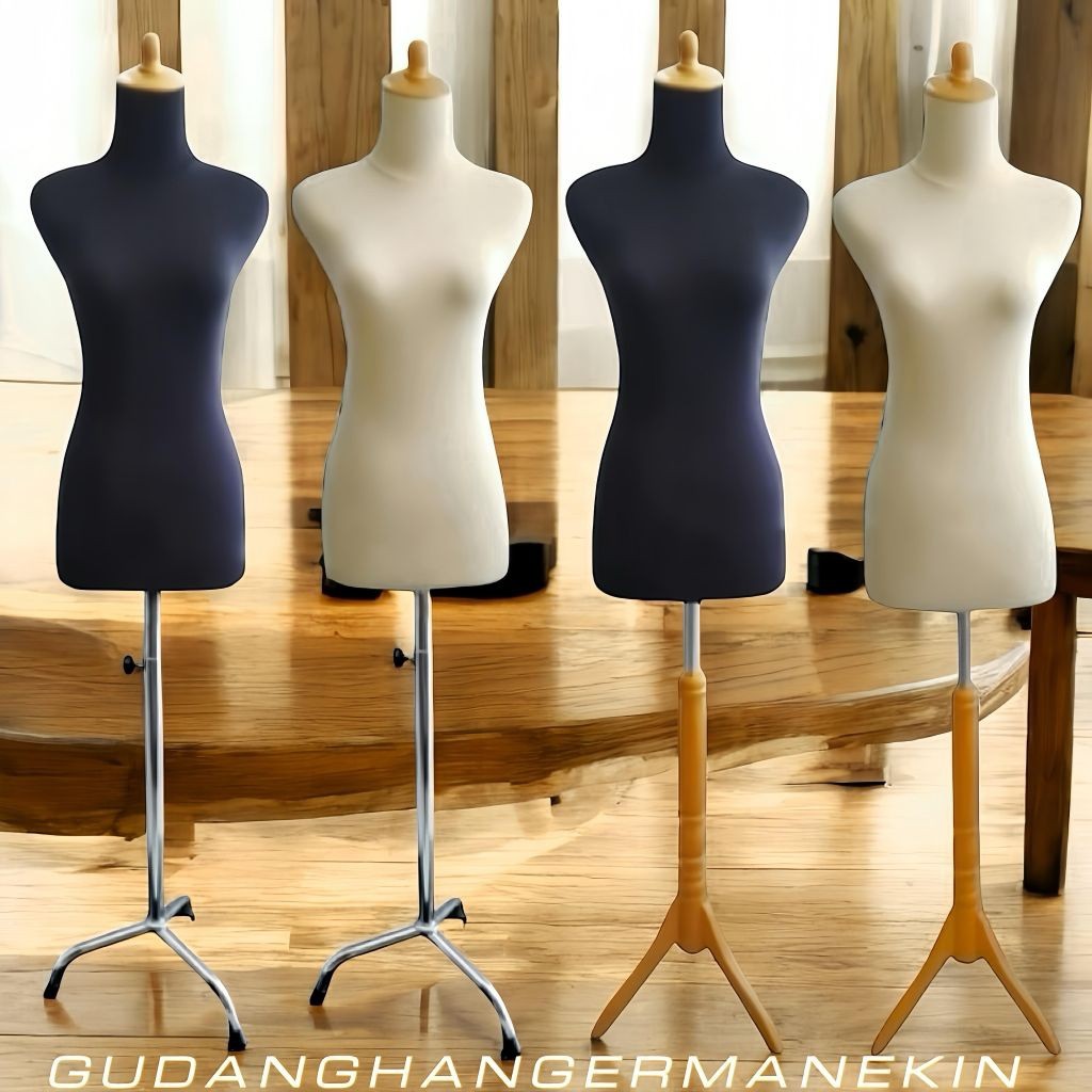 Patung Manekin Wanita Lapis Kain Kaki Besi / Kaki Kayu - Patung Baju Set Tiang Mannequin