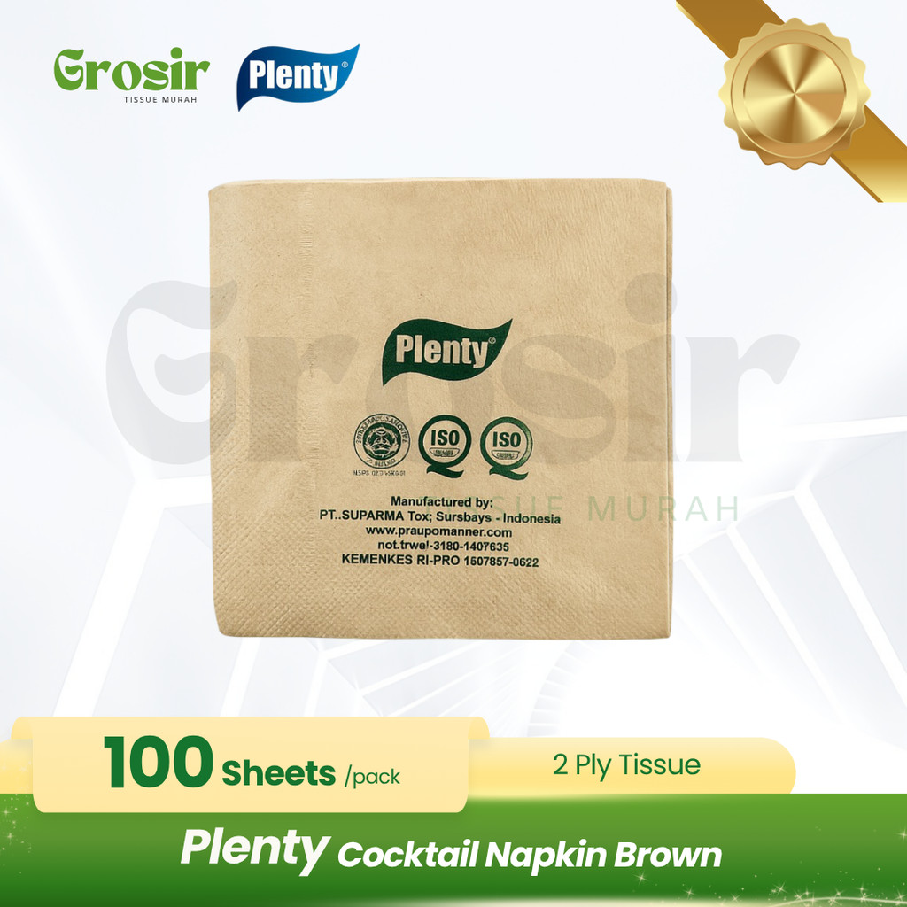 Tissue Plenty Cocktail Napkin Brown 100 Sheets