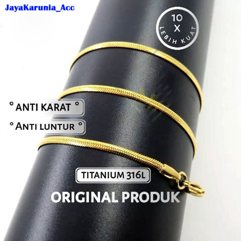 Kalung Titanium Pria Anti Karat Gold Emas Asli Cowok Keren Rantai Rante Belut Panjang Cowo Emas Muda