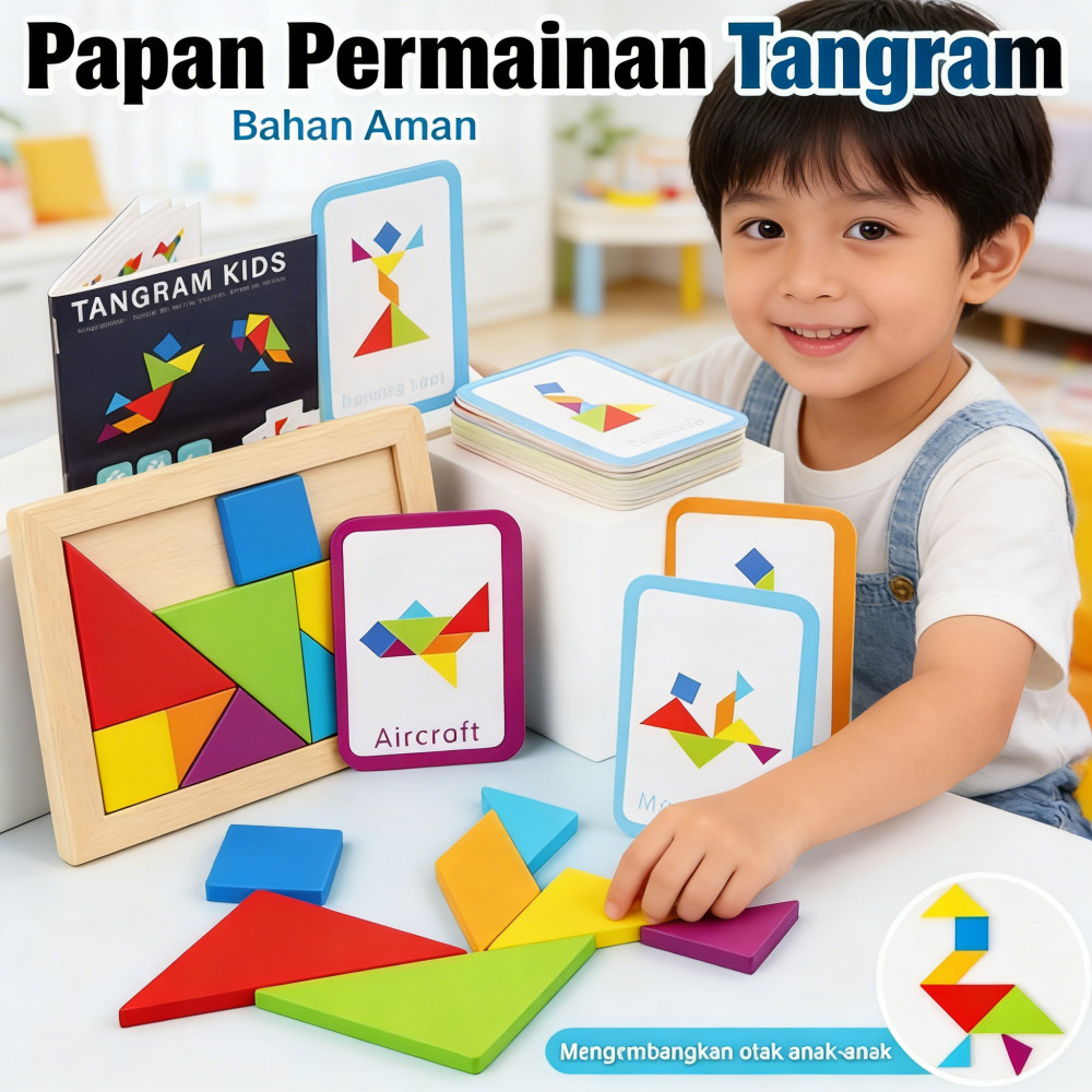 Permainan Meningkatkan Geometri Puzzle Kognitif Tangram Kayu Matematika