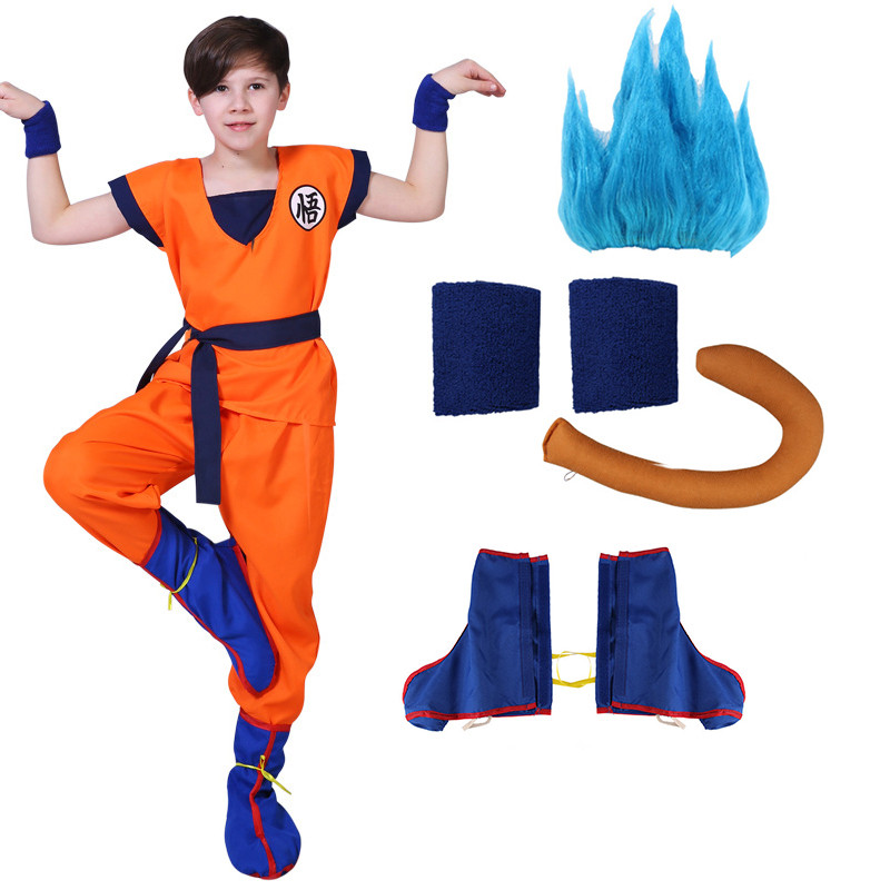 Halloween Goku Costume Kids Son Goku Adult Cosplay Costume Anime Superhero Uniform Wig Carnival Stag