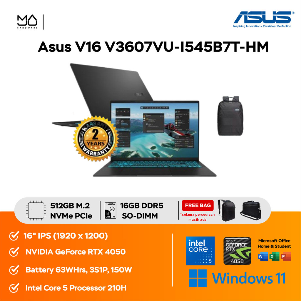 Laptop ASUS V16 V3607VU I545B7T HM Core 5 210H/16GB/512GB SSD/RTX4050/16" WUXGA/W11