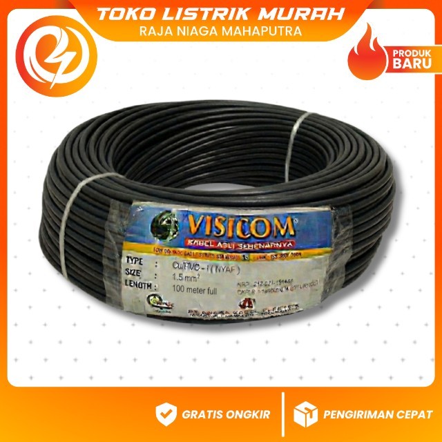 Kabel NYAF 1.5mm Visicom Hitam 100 Meter Kabel Listrik Serabut Fleksibel Standar SNI Berkualitas