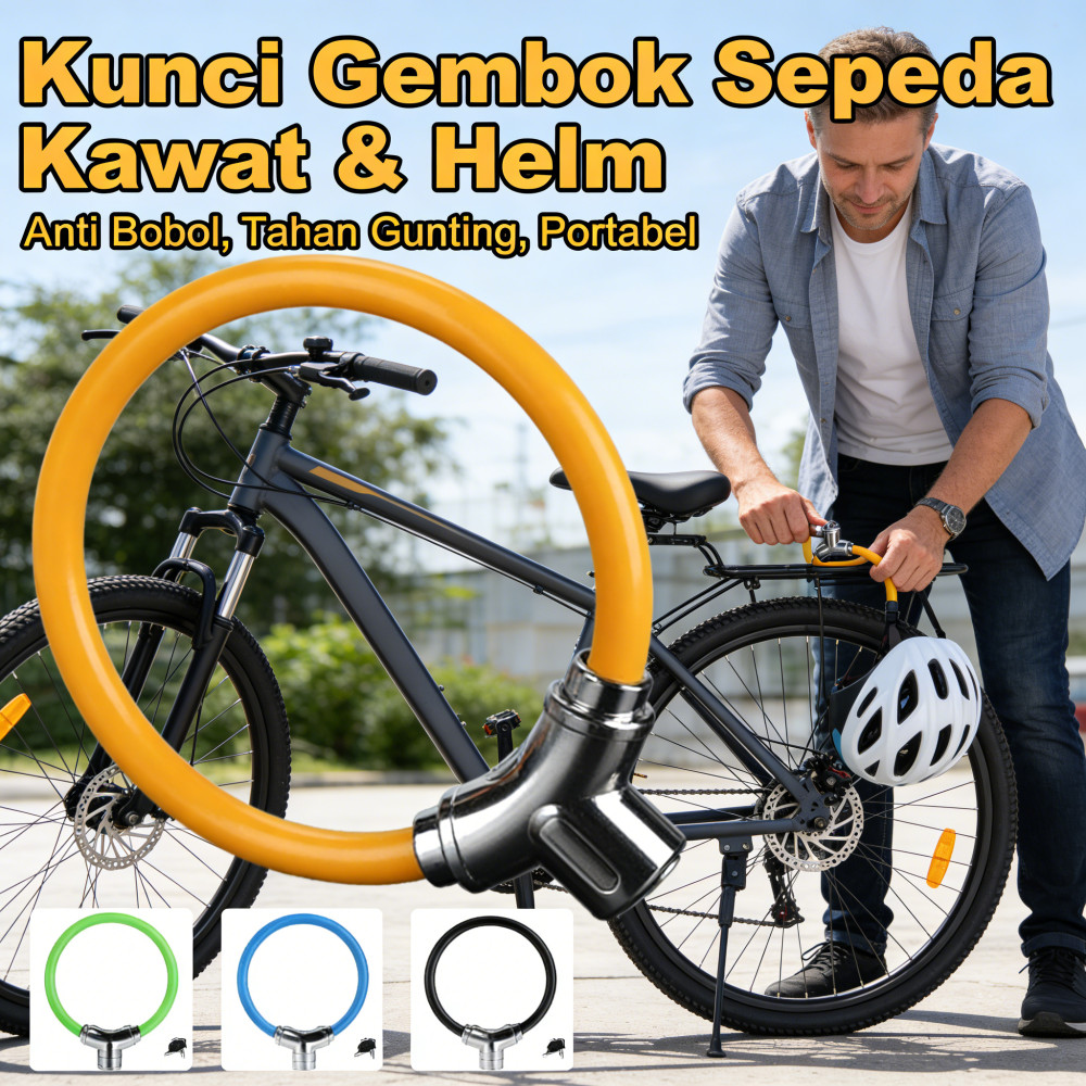 Gembok Sepeda Helm Kuat Tahan Anti Curi, Portable Ringan & Bending