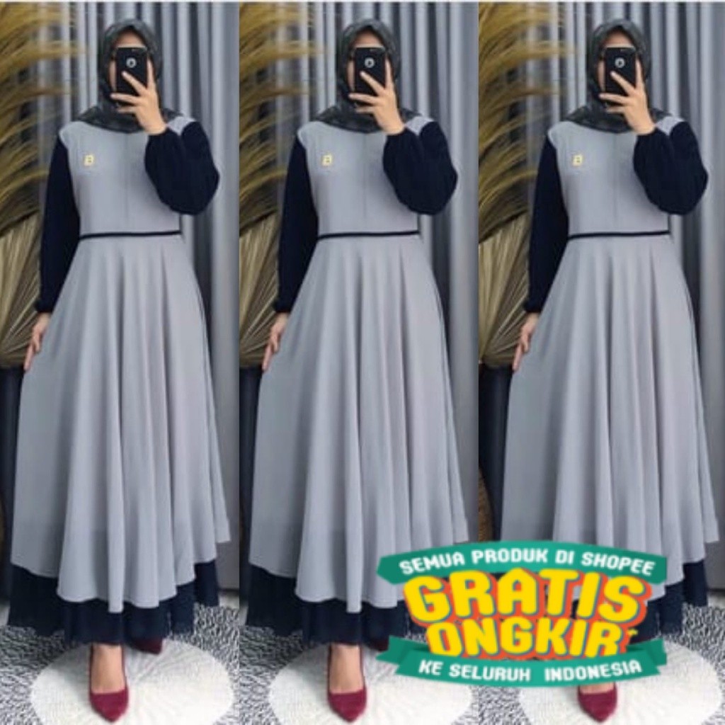 ZAHRA maxi ceruty bebydoll /gamis syarii ceruty susun /gamis ceruty pelangi/ pakaian wanita lainnya