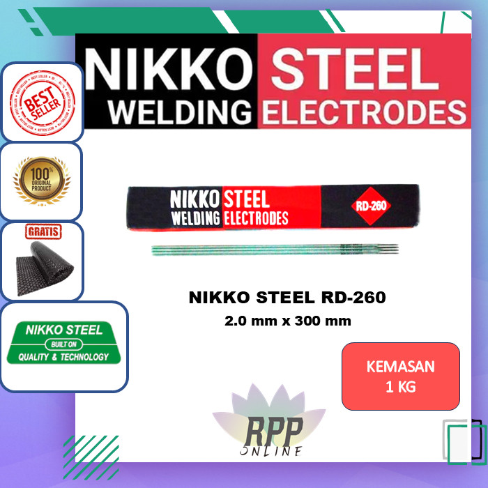Kawat Las RD 260 2.0 x 300 mm Kemasan 1 KG Nikko Steel Welding Electrode Kawat Las RD260 2.0 mm