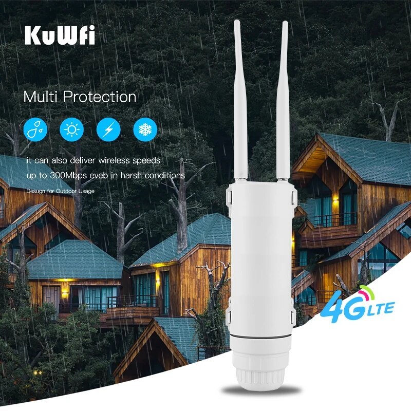 KuWFi 4G Outdoor WIFI Router 300Mbps Waterproof 4G SIM Card Router Wide Range Wireless  Hotspot Wifi